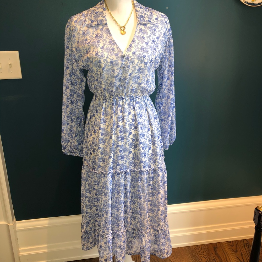 Blue and white peasant dress.  Size S